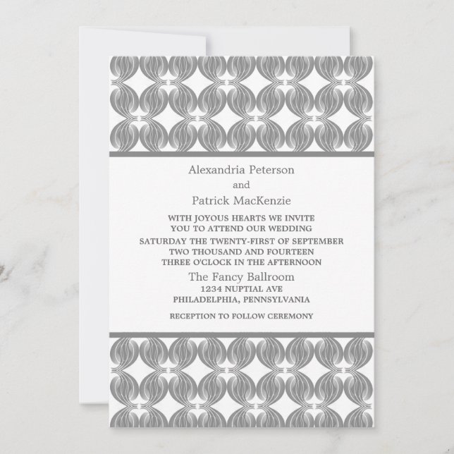 Gray Modern Deco Wedding Invite (Front)