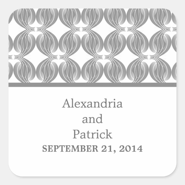 Gray Modern Deco Wedding Stickers (Front)