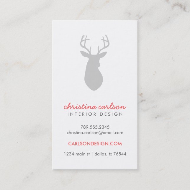 Gray Modern Deer & Chevron Stripes Business Card (Front)