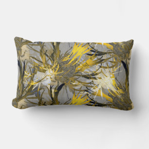 Gray Modern Elegant Abstract Floral Lumbar Pillow
