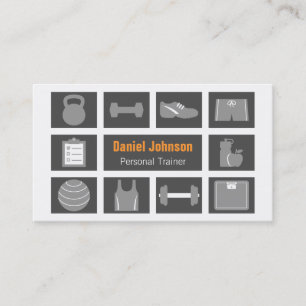 Gray Modern Fitness Icons Personal Trainer Business Card