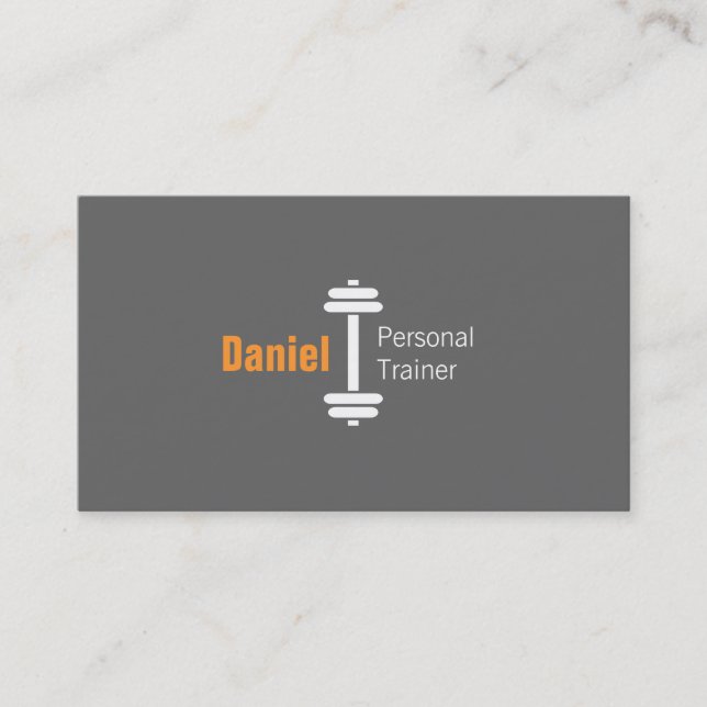 Gray Modern Fitness Personal Trainer Weights Business Card (Front)