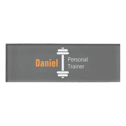 Gray Modern Fitness Personal Trainer Weights Name Name Tag