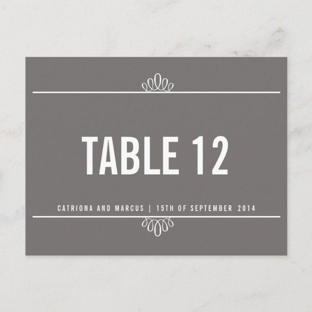 Gray Modern Floral Wedding Table Number Postcard (Front)