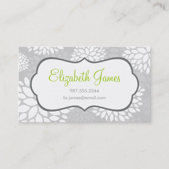 Gray Modern Flowers Business Card (Front)