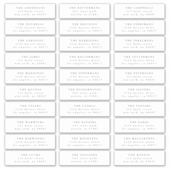 Gray modern individual wedding address labels (Front)
