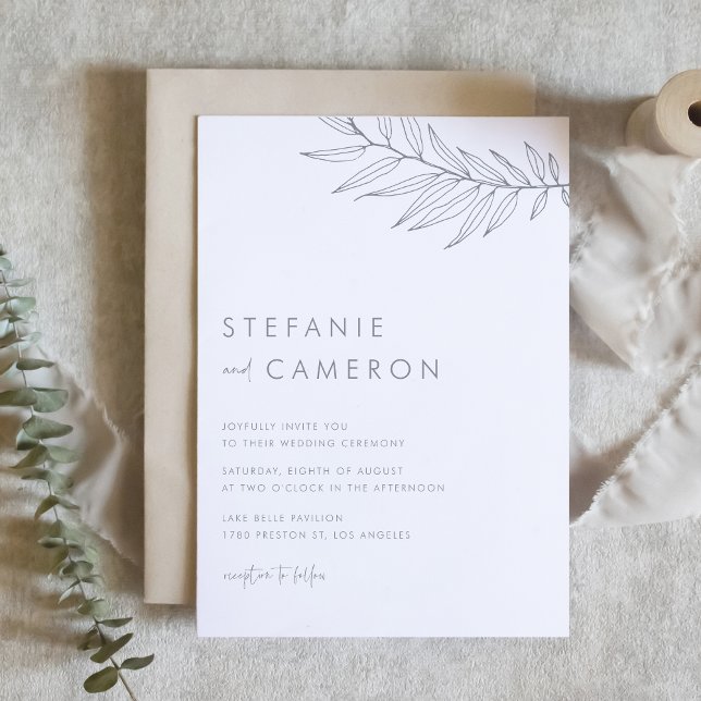Gray Modern Minimalist Foliage Wedding Invitation (Gray Modern Minimalist Foliage Wedding Invitation)