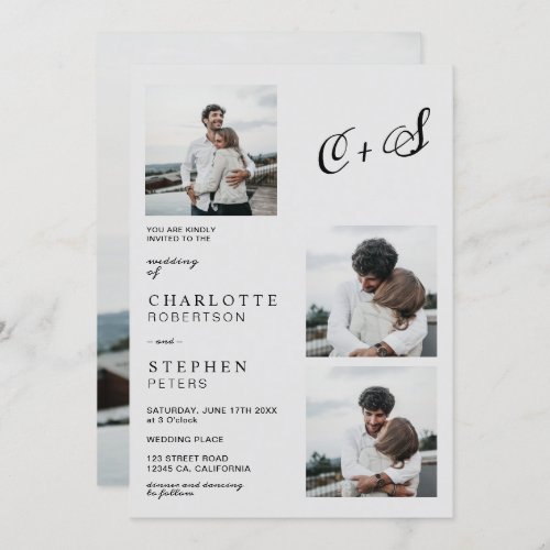 Gray modern minimalist initials photo wedding invitation