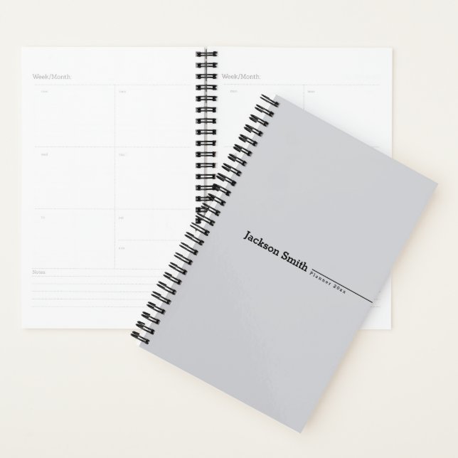Gray modern minimalist personalized name planner (Display)