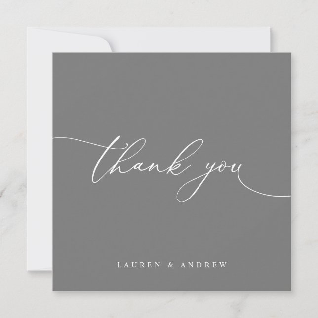 Gray Modern Minimalist Wedding Thank You Card (Front)