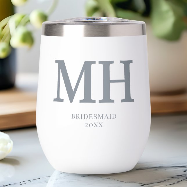 Gray Modern Monogram Bachelorette Party Bridesmaid Thermal Wine Tumbler (Gray Modern Monogram Bachelorette Party Bridesmaid Thermal Wine Tumbler)