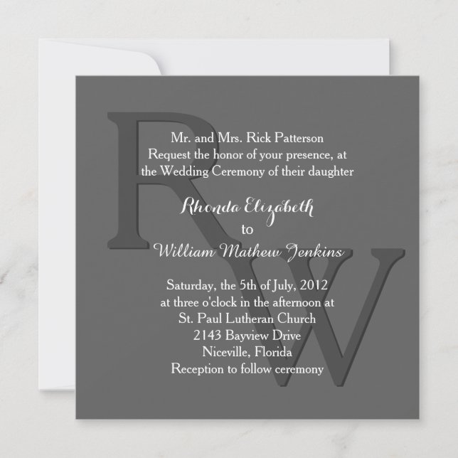 Gray Modern Monogram Wedding Invitation (Front)