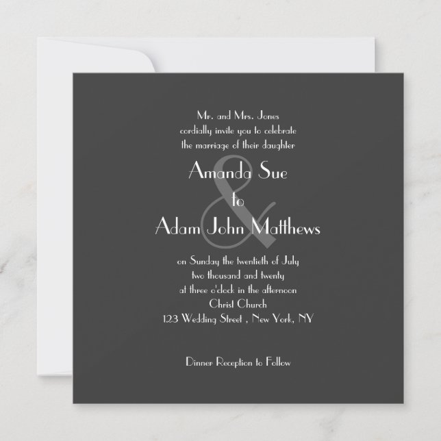 Gray Modern Monogram Wedding Invitations (Front)