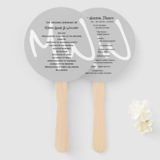Gray Modern Monogram Wedding Program Fan