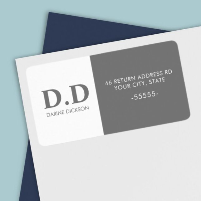 Gray Modern Monogrammed Return Address  Label (Creator Uploaded)