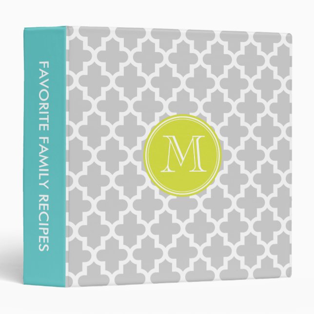 Gray Modern Moroccan Pattern Custom Monogram Binder (Front/Spine)