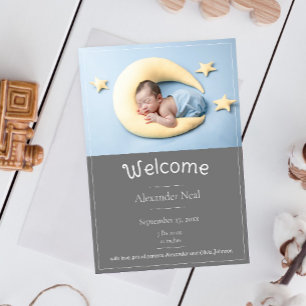 Gray Modern Photo Birth Announcement