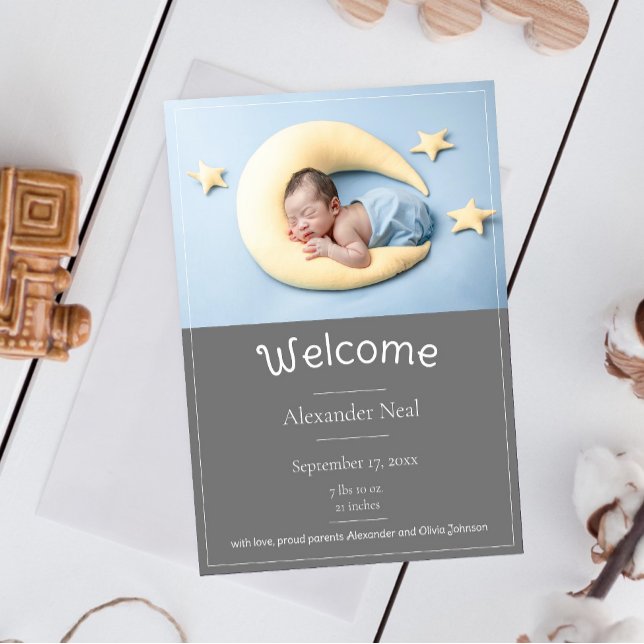 Gray Modern Photo Birth Announcement (Gray Modern Photo Birth Announcement)