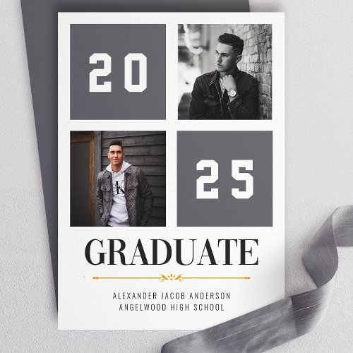 Gray Modern Photo Collage Grad Announcement