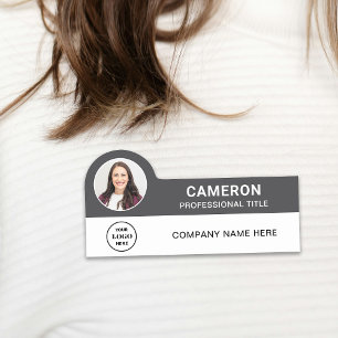 Gray Modern Photo Company Logo Employee Name Tag