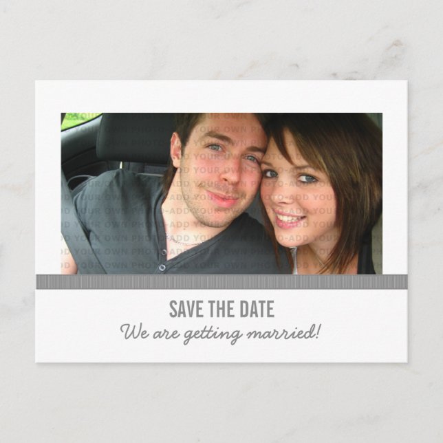Gray Modern Photo Save the Date Postcard (Front)