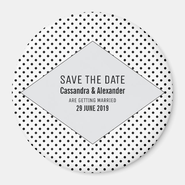 Gray Modern Polka Dots Save the Date Magnet (Front)