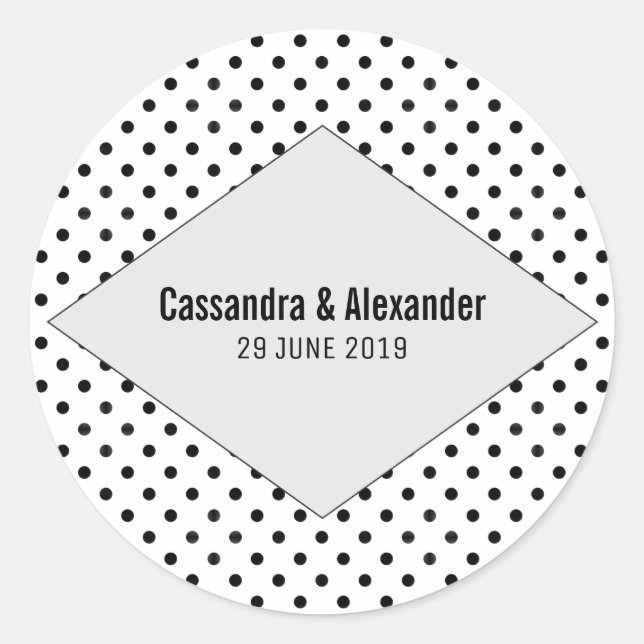 Gray Modern Polka Dots Wedding Classic Round Sticker (Front)