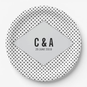 Gray Modern Polka Dots Wedding Paper Plates