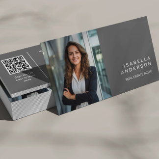 Gray Modern Real Estate Professional Photo QR code Business Card
