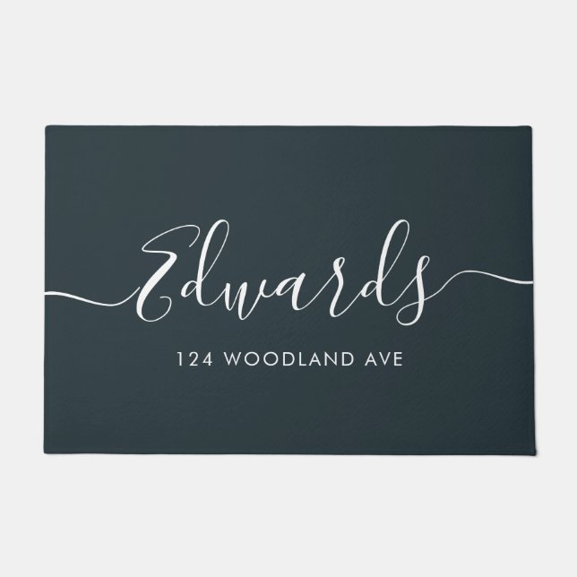 Gray Modern Script Personalized Doormat (Front)