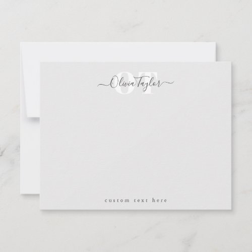 Gray Modern Script Personalized Stationery Note Ca