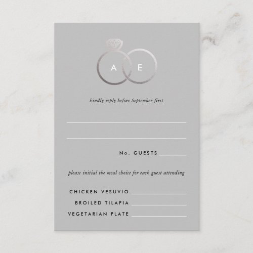 Gray Modern Silver Rings Wedding RSVP Reply Card