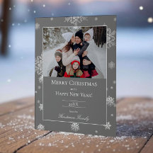 Gray Modern Snowflakes Flat Holiday Photo Card