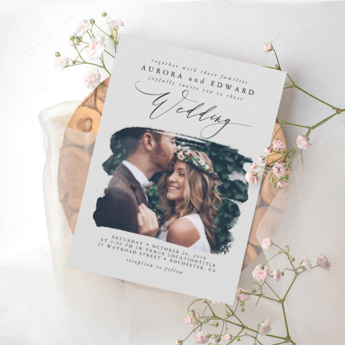 Wedding Invitations - Pink Dramatic personalized gifts for you Gray modern stylish boho wedding photo invitation