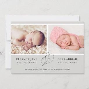 Gray Modern Twins Birth Announcement