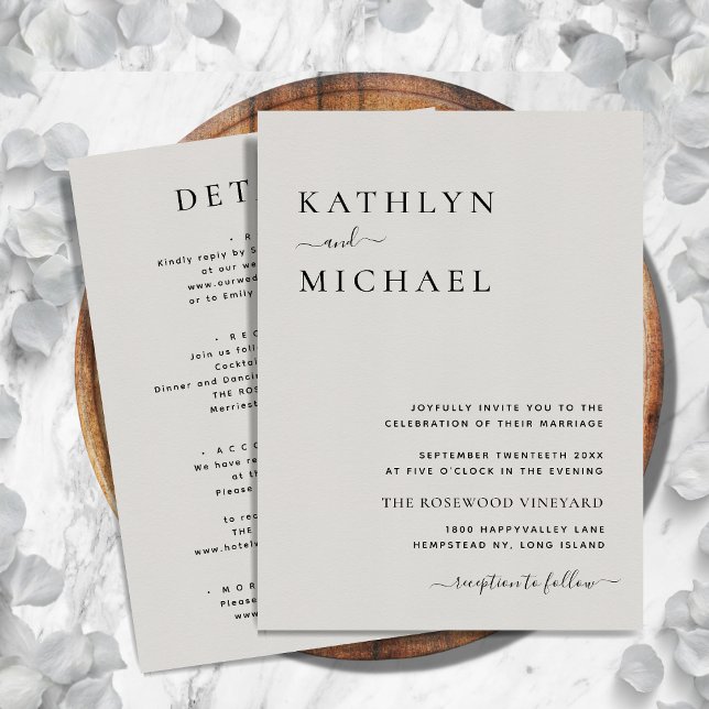 Gray Modern Typography All In One Simple Wedding Invitation (Creator Uploaded)