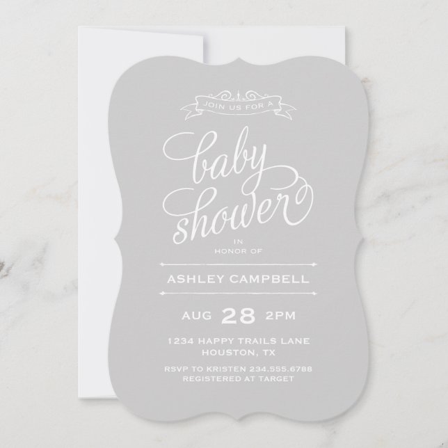 Gray Modern Typography Baby Shower Invitation (Front)