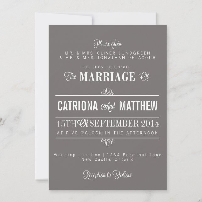 Gray Modern Typography Floral Wedding Invitation (Front)