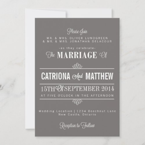 Gray Modern Typography Floral Wedding Invitation