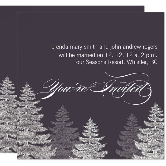 Gray Modern Winter Wedding Invitations Trees