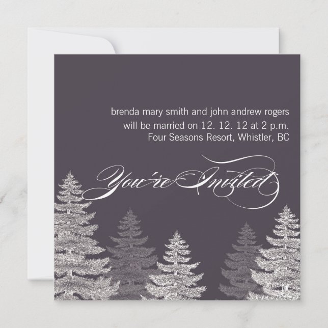 Gray Modern Winter Wedding Invitations Trees (Front)