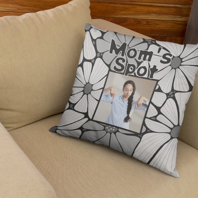 Gray Mom's Spot Couch Photo Mother's Day Gift Throw Pillow (Creator Uploaded)