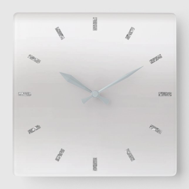 Gray Monochromatic White Ombre Minimal Glitter Square Wall Clock (Front)