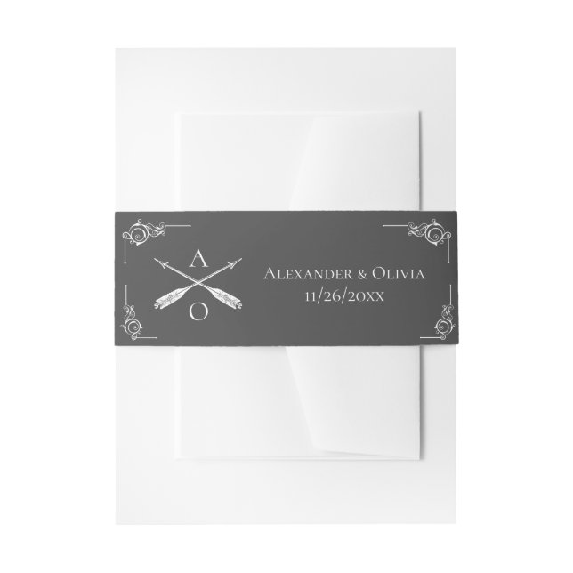 Gray Monogram and Arrows Invitation Belly Band (Front Example)