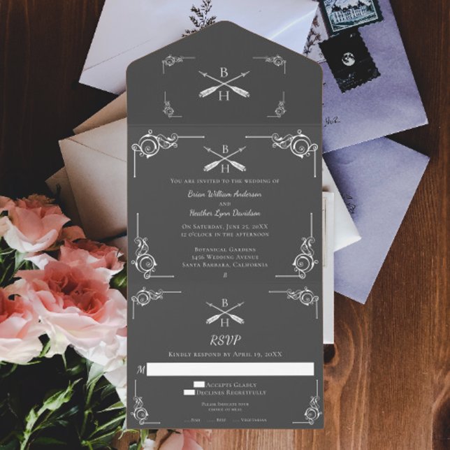 Gray Monogram and Arrows Wedding All In One Invitation (Gray Monogram and Arrows Wedding All in One Invitation)