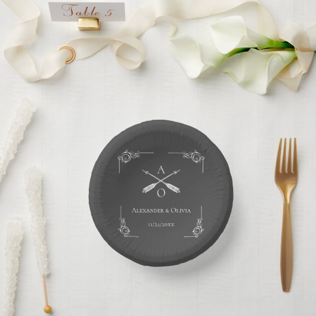 Gray Monogram and Arrows Wedding Paper Bowls (Wedding)