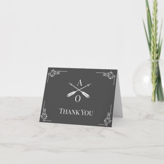 Gray Monogram and Arrows Wedding Thank You (Front)