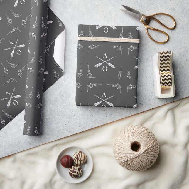 Gray Monogram and Arrows Wrapping Paper (Crafts)