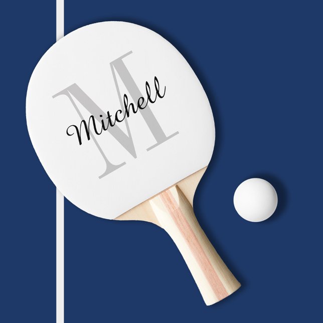 Gray Monogram and Name Personalized Ping Pong Paddle (Creator Uploaded)