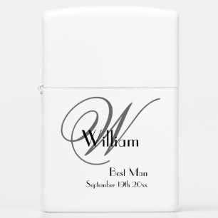 Gray Monogram Best Man Name Wedding Date White Zippo Lighter